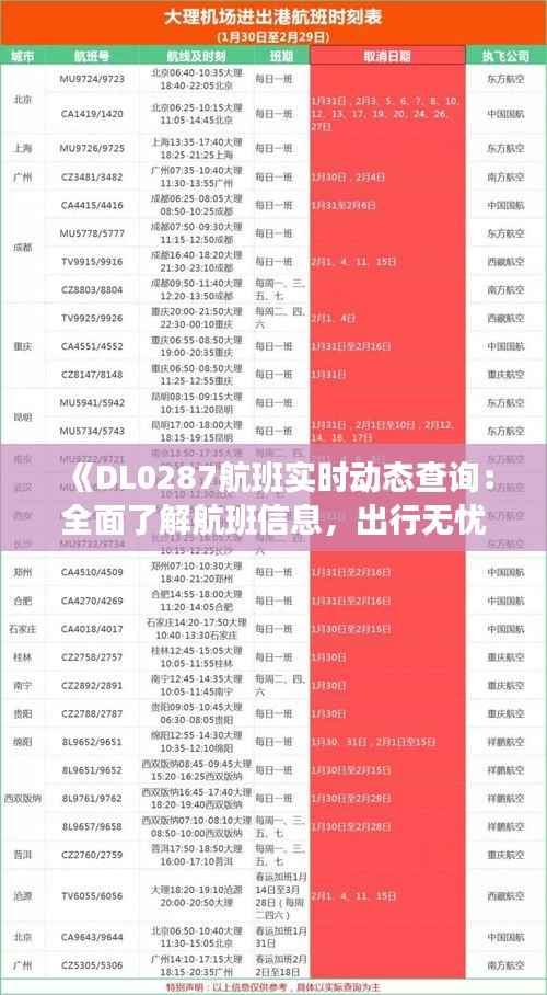 《DL0287航班实时动态查询：全面了解航班信息，出行无忧》