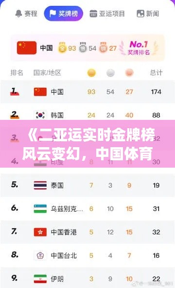 《二亚运实时金牌榜风云变幻，中国体育健儿再创佳绩》