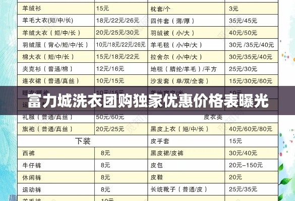 富力城洗衣团购独家优惠价格表曝光