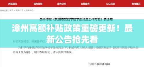 漳州高额补贴政策重磅更新！最新公告抢先看