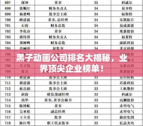 黑子动画公司排名大揭秘，业界顶尖企业榜单！
