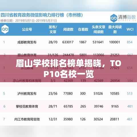眉山学校排名榜单揭晓，TOP10名校一览