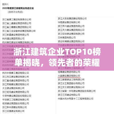 浙江建筑企业TOP10榜单揭晓，领先者的荣耀与标杆