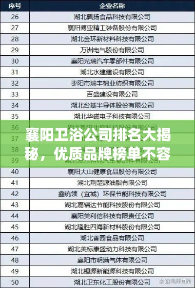 襄阳卫浴公司排名大揭秘,优质品牌榜单不容错过!