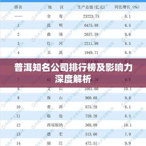 普洱知名公司排行榜及影响力深度解析