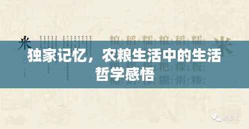 独家记忆，农粮生活中的生活哲学感悟