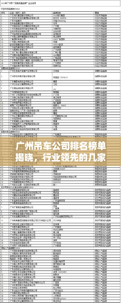 广州吊车公司排名榜单揭晓，行业领先的几家企业概览