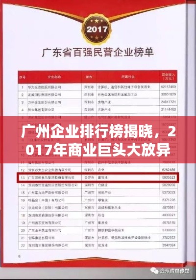 广州企业排行榜揭晓,2017年商业巨头大放异彩