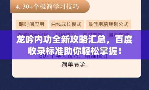 龙吟内功全新攻略汇总，百度收录标准助你轻松掌握！