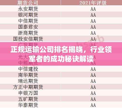 正规运输公司排名揭晓，行业领军者的成功秘诀解读