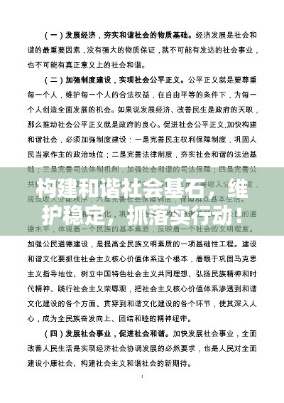 构建和谐社会基石，维护稳定，抓落实行动！